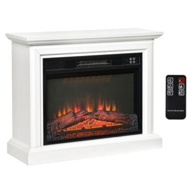 Homcom 31"" Electric Fireplace With Dimmable Flame Effect And Mantel Freestanding Space Heater With Log Hearth And Remote Control 1400W White