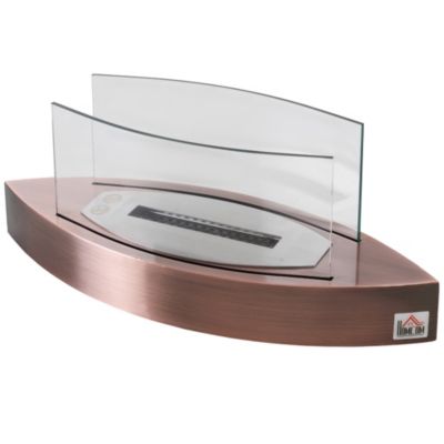 Homcom Portable Tabletop Ventless Bio Ethanol Fireplace With Glass Walls Stainless Steel Arc Base Bronze