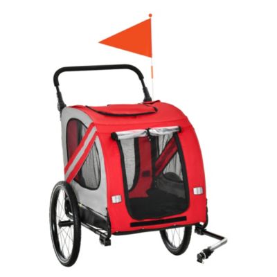 Aosom Dog Bike Trailer 2 In 1 Pet Stroller Cart Bicycle Wagon Cargo Carrier Attachment For Travel With 4 Wheels Reflectors Flag Red