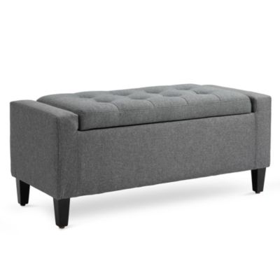 Homcom 52"" Linen Upholstered Accent Ottoman Bench Dark Grey