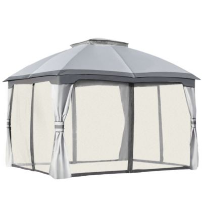 Outsunny 12' X 10' 2 Level Outdoor Gazebo Canopy Tent For Patio With Zippered Mesh Sidewalls Solid Steel Frame Arched Roof Grey