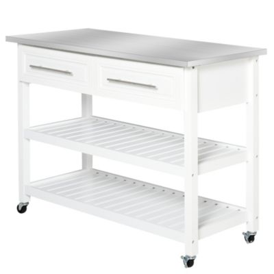 Homcom Stainless Steel Top Kitchen Island Rolling Utility Trolley Cart With Stainless Steel Top White