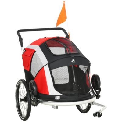 Pawhut 2 In 1 Travel Dog Stroller Small Pet Bicycle Cart Carrier With Safety Leash And Easy Fold Design Red