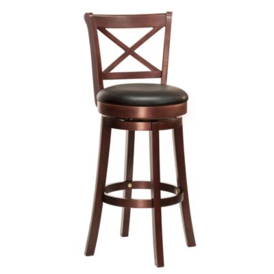 Homcom Traditional Bar Height Bar Stool 31 Inch Seat Height Swivel Pu Leather Upholstered Chair With Cross Back And Rubberwood Frame Black