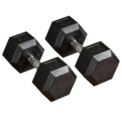 Soozier Hex Rubber Free Weight Dumbbells Set In Pair With Steel Handles 45Lbs/single Hand Weight For Strength Workout Training Black