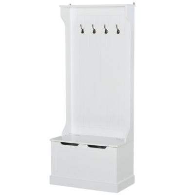 Homcom 3 In 1 Entryway Hall Tree With Storage Bench Coat Racks 4 Hooks Wooden Seat Space Saving Simple Robust White