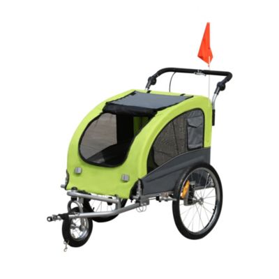 Aosom Dog Bike Trailer 2 In 1 Pet Stroller With Canopy And Storage Pockets Green