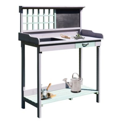 Outsunny 36.25"" X 16"" Raised Outdoor Wooden Potting Bench Table With Built In Sink Shelf Storage And Ergonomic Design