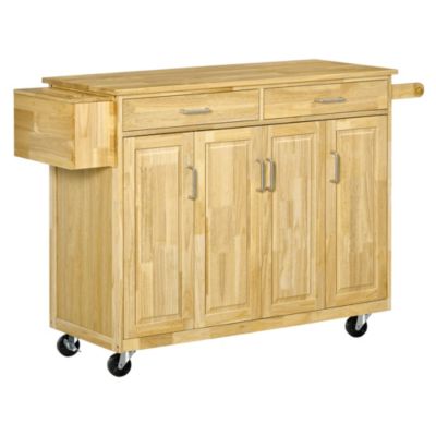 Homcom Wooden Rolling Kitchen Island Utility Storage Cart On Wheels With Drawers Door Cabinets And Knife Block For Dining Room