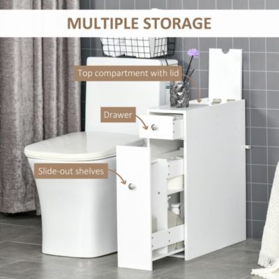 HOMCOM Bathroom Floor Organizer Free Standing Space Saving Narrow Storage Cabinet Toilet Paper Holder with Drawers White |