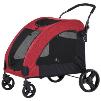 Pawhut Pet Stroller Universal Wheel With Storage Basket Ventilated Foldable Oxford Fabric For Medium Size Dogs Red