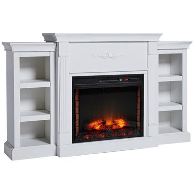 Homcom Electric Fireplace Freestanding 1400W Artificial Flame Effect With Detachable Side Cabinets Wood Cream White