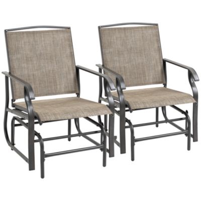 Outsunny 2 Pieces Rocking Chair Set Outdoor Gliders Pack Of 2 With Breathable Mesh Fabric Steel Frame Garden Patio Dark Brown Khaki