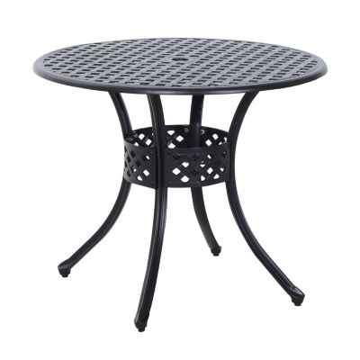 Outsunny 33"" Round Cast Aluminium Outdoor Patio Dining Table With Umbrella Hole Black