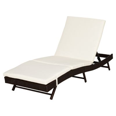 Outsunny 5 Position Adjustable Outdoor Pe Rattan Wicker Chaise Patio Louge Chair Black / Cream