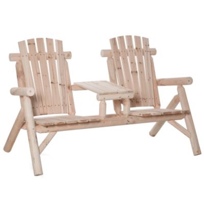 Outsunny Wood Adirondack Patio Chair Bench With Center Coffee Table Perfect For Lounging And Relaxing Outdoors Natural