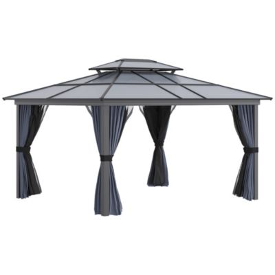 Outsunny 12' X 10' Polycarbonate Hardtop Patio Gazebo Canopy Outdoor Pavilion With Double Tier Roof Steel Frame Curtains And Net Sidewalls