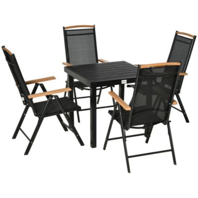 Outsunny 5 Piece Patio Dining Set Outdoor Furniture Set With 4 Folding Reclining Sling Chairs For Garden Backyard And Poolside Black