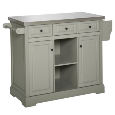 Homcom Rolling Kitchen Island With Stainless Steel Top And Drawers Utility Portable Multi Storage Cart On Wheels Grey