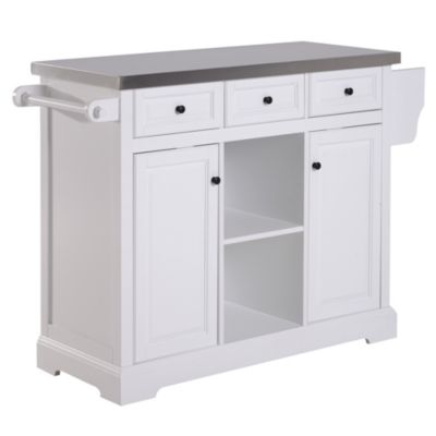 Homcom Rolling Kitchen Island With Stainless Steel Top And Drawers Utility Portable Multi Storage Cart On Wheels White