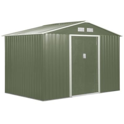 Outsunny 9' X 6' Outdoor Backyard Garden Tool Shed With Double Sliding Doors 4 Airy Vents And Durable Steel Green