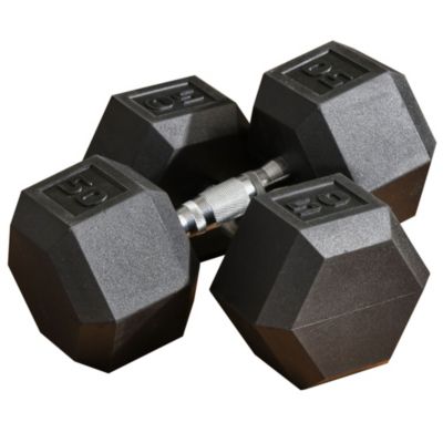 Soozier Hex Rubber Free Weight Dumbbells 50 Lbs. Set Of 2 With Steel Handles Hand Weight For Strength Workout Training Black
