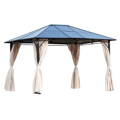 Outsunny 10' X 12' Outdoor Steel Frame Patio Gazebo With Twin Wall Polycarbonate Hardtop Roof And Removable Curtains