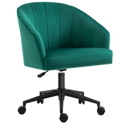 Homcom Retro Mid Back Swivel Fabric Computer Desk Chair Height Adjustable With Metal Base Leisure Task Chair On Rolling Wheels For Home Office Green
