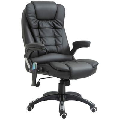 Homcom High Back Executive Massage Office Chair Faux Leather Heated Reclining Desk Chair With 6 Point Vibration Adjustable Height Black