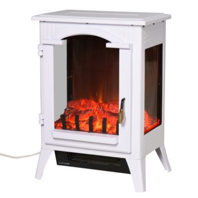 Homcom 750W/1500W Electric Fireplace Heater Freestanding Fireplace Stove With Realistic Led Faux Flame Effect White