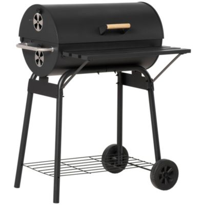 Outsunny 30"" Portable Charcoal Bbq Grill Carbon Steel Outdoor Barbecue With Adjustable Charcoal Rack Storage Shelf Wheel For Garden Camping Picnic