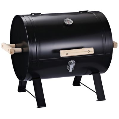 Outsunny 20"" Mini Small Smoker Charcoal Grill Side Fire Box Portable Outdoor Camping Barbecue Grill With Wooden Handles, Black -  842525148917