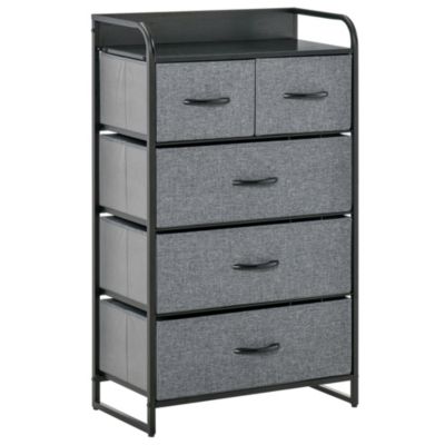 Homcom 5 Drawer Fabric Dresser Tower 4 Tier Storage Organizer With Steel Frame For Hallway Bedroom And Closet Grey