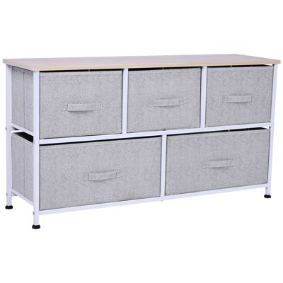 Homcom 40"" L 5 Drawer Horizontal Storage Cube Dresser Unit Bedroom Organizer Livingroom Shelf Tower With Fabric Bins
