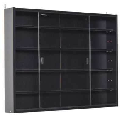 Homcom 5 Storey Wall Shelf Display Cabinet Shotglass Display Case W/2 Glass Doors And 4 Adjustable Shelves Black