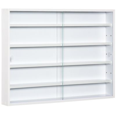 Homcom 5 Storey Wall Shelf Display Cabinet Shotglass Display Case W/2 Glass Doors And 4 Adjustable Shelves White