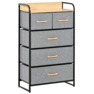 Homcom 5 Drawer Fabric Dresser Tower 4 Tier Storage Organizer With Steel Frame For Hallway Bedroom And Closet Light Grey