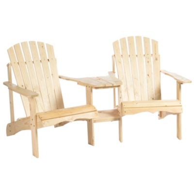 Outsunny Wooden Outdoor Double Adirondack Chairs With Center Table And Umbrella Hole Perfect For Lounging And Relaxing Natural