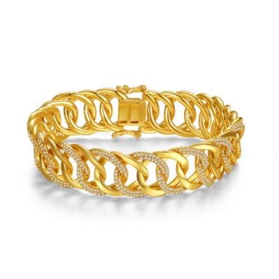 Rozzato Lab Created Ra 14K Yellow Gold Plated With Diamond Cubic Zirconia Interlocking Slinky Link Chain Bracelet