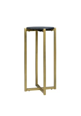 Duna Range Ivy 24.5 Inch Marble Top Accent Round Side Table With Metal Frame, Black And Gold