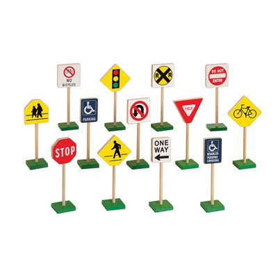 Guidecraft Usa 7"" Block Play Traffic Signs, 13 Pieces Per Pack
