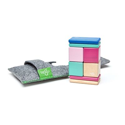 Tegu Magnetic Wooden Blocks, 8-Piece Pocket Pouch, Blossom Per St
