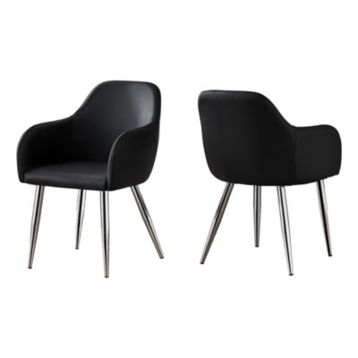 Contemporary Home Living Set Of 2 Jet Black Modern Style Leather-Look Dining Chair With Armrest