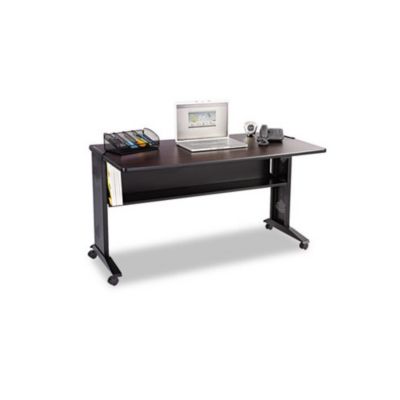 Safco Products Mobile Computer Desk W/reversible Top, 53.5 X 28 X 30, Mahogany/medium Oak/