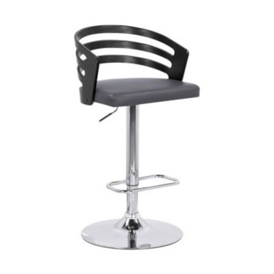 Homeroots Gray Faux Leather Wood And Chrome Adjustable Swivel Bar Stool