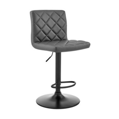 Homeroots Gray Faux Leather Swivel Adjustable Bar Stool