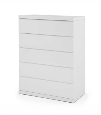 Homeroots 36"" X 20"" X 47"" Gloss White Stainless Steel 5 Drawer Chest