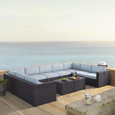 Crosley Furniture Biscayne 7Pc Outdoor Wicker Sectional Set Mist/brown - Armless Chair, 4 Loveseats, & 2 Coffee Tables