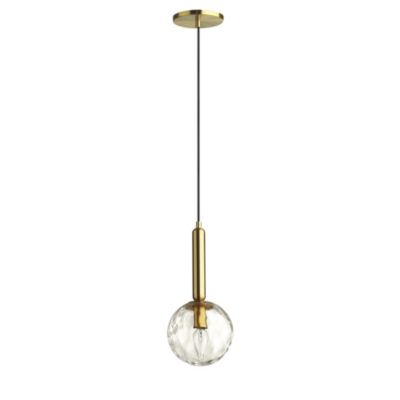 Dainolite 1 Light Incandescent Pendant, Aged Brass With Clear Hammered Glass