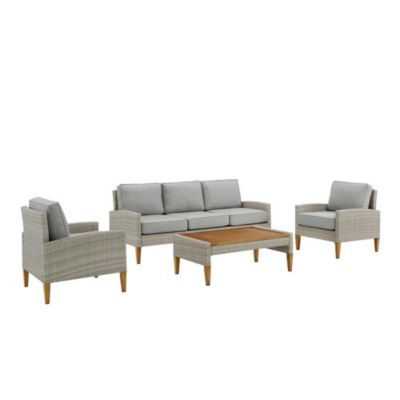 Crosley Furniture Capella Outdoor Wicker 4Pc Sofa Set Gray/acorn - Coffee Table, Sofa, & 2 Armchairs